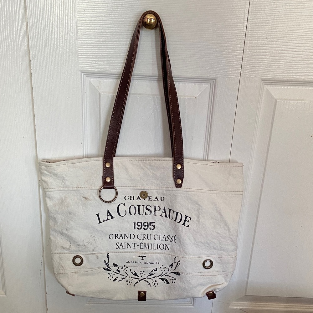 White and Brown Tote Bag